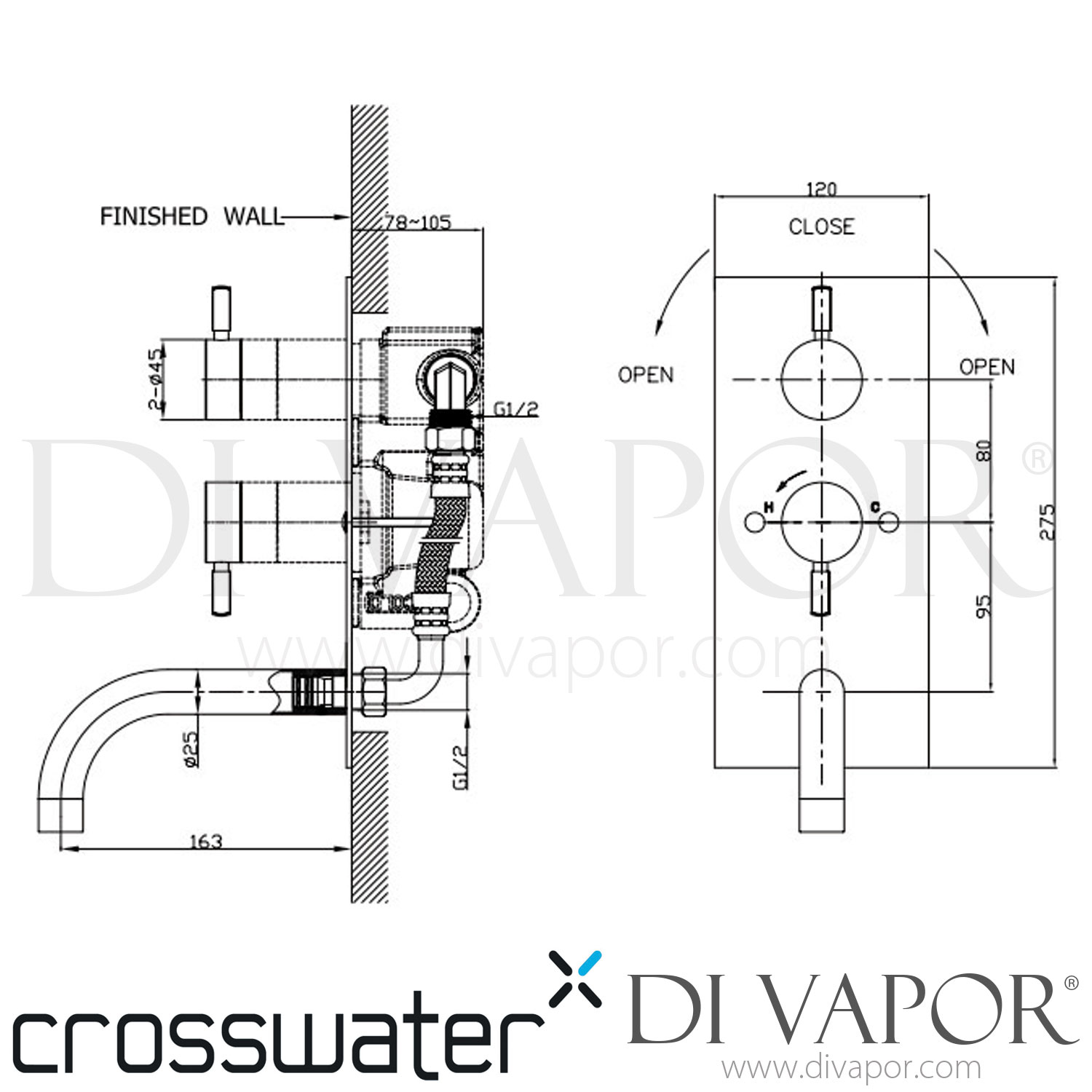 Crosswater LO1600RC Logic Thermostatic Shower Valve with Bath Spout and