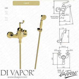 La Torre 11019 Tiffany Single Lever Bath Mixer with Fix Wall Bracket Spare Parts