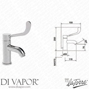 La Torre 12555 Lavatory Tap with Elbow Lever and Pop-Up Waste Spare Parts