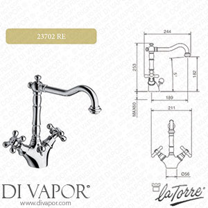 La Torre 23710 RE Leonardo 3 Hole Bidet Mixer Spare Parts