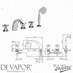 La Torre 23770 EX Leonardo Deck Mount Bath Mixer with Hand Shower Spare Parts