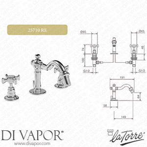 La Torre 25710 RE Victoria 3 Holes Bidet with Pop-Up Waste and Retro Spout Spare Parts
