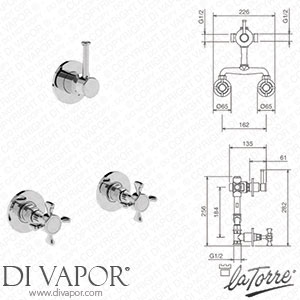 La Torre 25750 R Victoria Concealed Shower Valves with Bridging Unit and 4 Ways Diverter Spare Parts