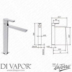 La Torre 35501-212 TC Italia 150 Tall Bathroom Tap without Pop-Up Waste Spare Parts