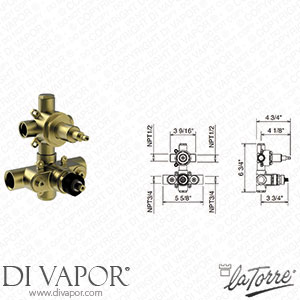 La Torre INC 950 R2 3/4 Built-In Concealed Thermostatic Valve with 2 Outler Diverter Spare Parts