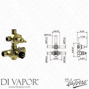 La Torre INC 950 R3 3/4 Built-In Concealed Thermostatic Shower Valve with 3 Outlet Diverter Spare Parts