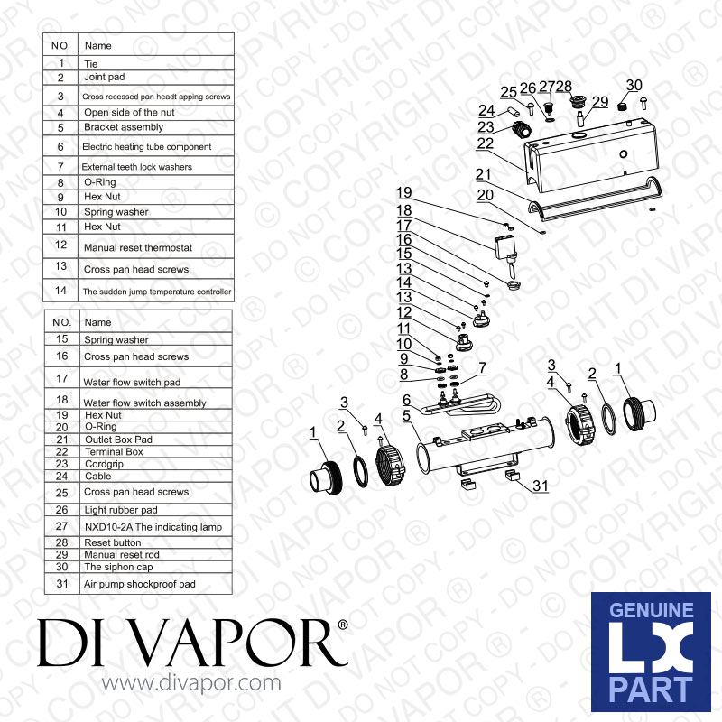 LX H30-R3 Water Heater 3000W (3kW) T Shape - 230V/50Hz