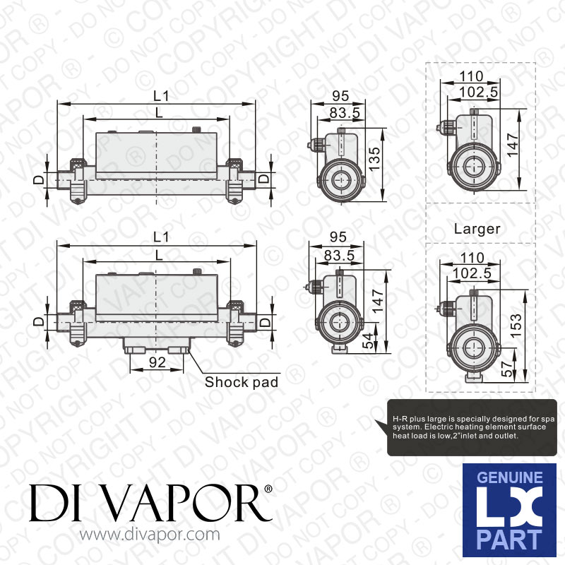 LX H30-R3 Water Heater 3000W (3kW) T Shape - 230V/50Hz