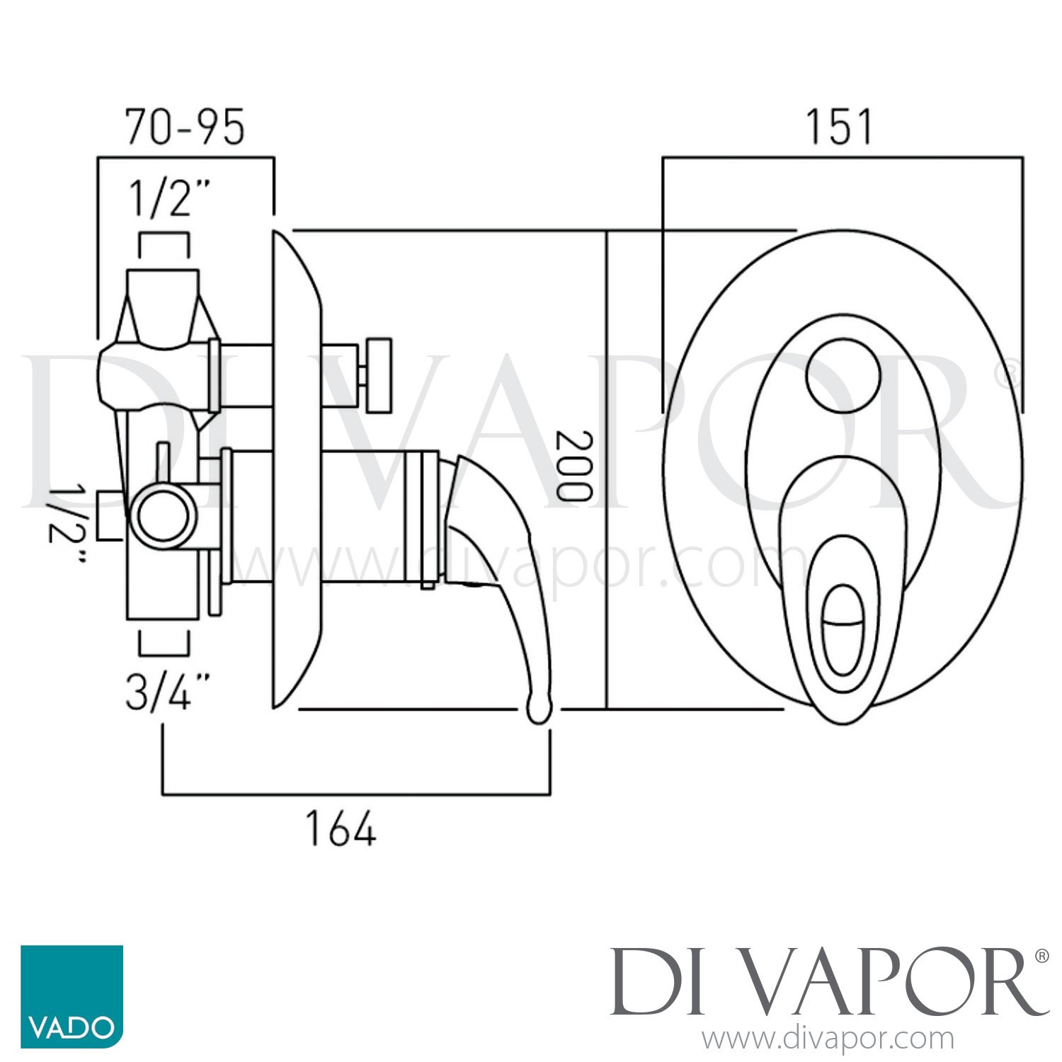 VADO MAG147TC/P Magma Concealed Thermostatic Shower Valve with