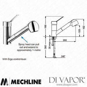 Mechline Delabie DLB-2211 Single Lever Mixer with Swivel Spout and Retractable Spray Head Spare Parts