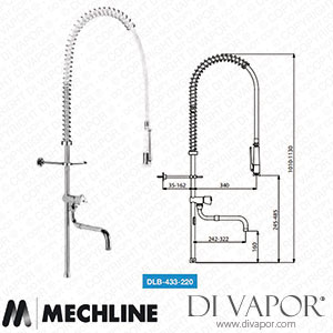 Mechline Delabie DLB-433-220 Pre-Rinse Set with with Long Column F 3/4-inch c/w Bib Tap Spare Parts