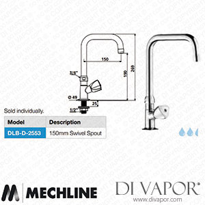 Mechline Delabie DLB-D-2553 Deck Mounted Monobloc 1/2 Inch Dome Head Sink Tap Spare Parts