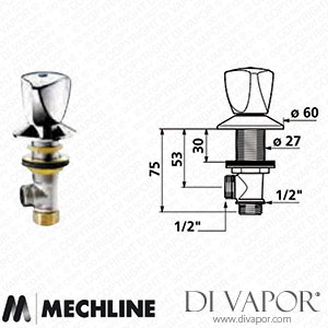 Mechline Delabie DLB-D-273015 Tap Control (Stop Valve) for Spouts M 1/2-Inch Spare Parts