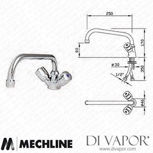 Mechline GastroTechnix GX6480-F25 1/2 Inch Dome Head Mixer Tap with Swivel Spout Spare Parts