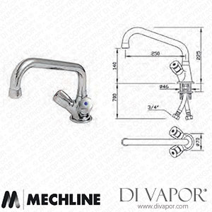 Mechline GastroTechnix GX6927-F25 3/4 Inch Deck Mounted Dome Head Monobloc Mixer Tap Spare Parts