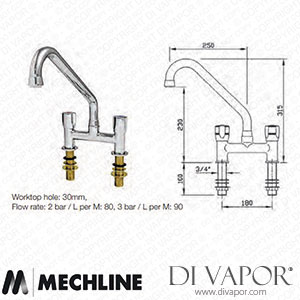 Mechline GastroTechnix GX6935-25 3/4 Inch Dome Head Mixer Tap with Swivel Sppout Spare Parts