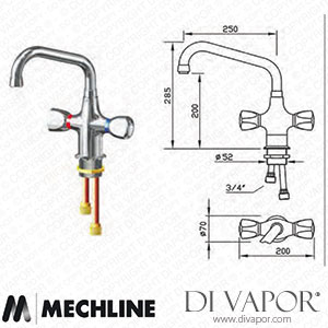 Mechline GastroTechnix GX6957-20-25 Deck Mounted Dome Head Mixer Tap with Swivel Spout Spare Parts
