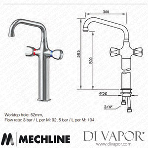 Mechline GastroTechnix GX6957-H50-30 3/4 Inch Dome Head Mixer Tap with Swivel Spout Spare Parts