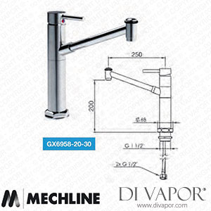 Mechline GastroTechnix GX6958-20-30 1/2 Inch Mixer Tap with Lever Control and Swivel Spout Spare Parts
