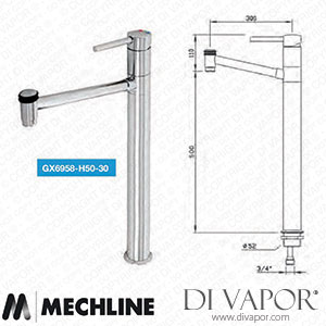 Mechline GastroTechnix GX6958-H50-30 3/4 Inch Mixer Tap with Lever Control and Swivel Spout Spare Parts