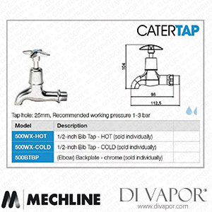 Mechline CaterTap JC-500WX-COLD Light Duty Cross Head 1/2 Inch Bib Tap (Cold) Spare Parts