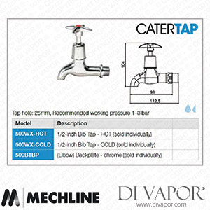Mechline CaterTap JC-500WX-HOT Light Duty Cross Head 1/2 Inch Bib Tap (Hot) Spare Parts