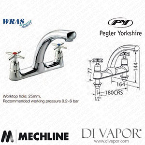 Mechline Pegler Yorkshire WR-500MX 1/2 Inch Cross Head Deck Mounted Twin Mixer Tap Spare Parts