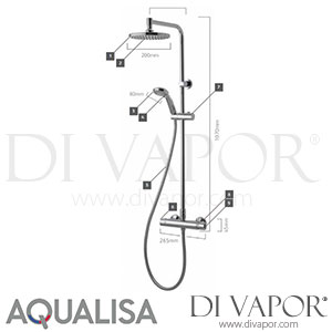Aqualisa MD000PLUS Midas Plus Bar Mixer Shower with Adjustable and Drencher Heads Spare Parts