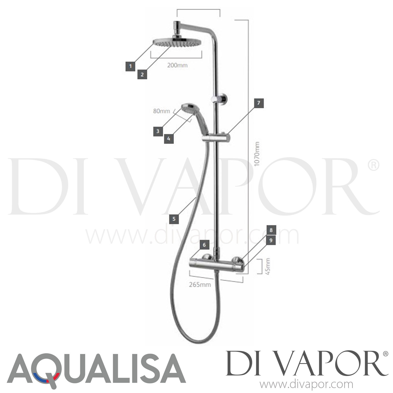 Aqualisa MD000PLUS Midas Plus Bar Mixer Shower with Adjustable and