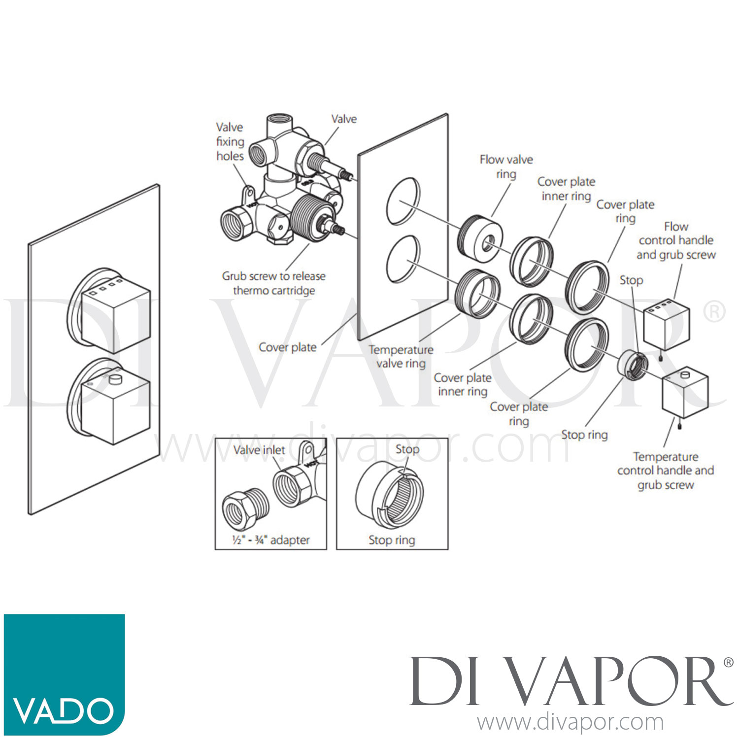 Vado MIX148B/2 Mix Concealed 2 Way Thermostatic Shower Valve with