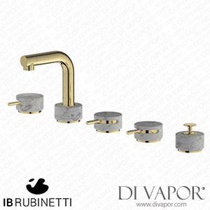 IB Rubinetti MM396II_1 Marmo + Marmo L Five Holes Deck Mounted Bath Filler with Shower Kit - White Marble Spare Parts