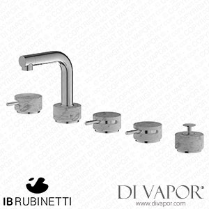 IB Rubinetti MM396SS_1 Marmo + Marmo L Five Holes Deck Mounted Bath Filler with Shower Kit - White Marble Spare Parts