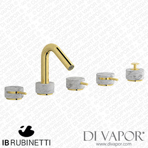 IB Rubinetti MR396OO_1 Marmo + Marmo L Five Holes Deck Mounted Bath Filler with Shower Kit - White Marble Spare Parts