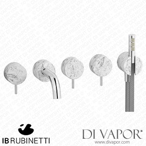 IB Rubinetti MR398CC_1 Marmo + Marmo L Five Holes Wall Mounted Bath Filler with Shower Kit - White Marble Spare Parts
