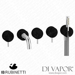 IB Rubinetti MR398CC_2 Marmo + Marmo L Five Holes Wall Mounted Bath Filler with Shower Kit - Black Marble Spare Parts