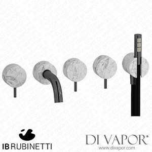 IB Rubinetti MR398CF_1 Marmo + Marmo L Five Holes Wall Mounted Bath Filler with Shower Kit - White Marble Spare Parts