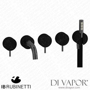 IB Rubinetti MR398CF_2 Marmo + Marmo L Five Holes Wall Mounted Bath Filler with Shower Kit - Black Marble Spare Parts