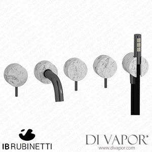 IB Rubinetti MR398CS_1 Marmo + Marmo L Five Holes Wall Mounted Bath Filler with Shower Kit - White Marble Spare Parts