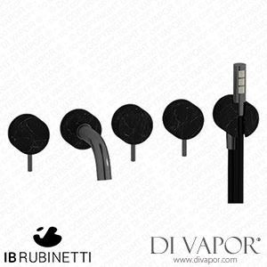 IB Rubinetti MR398CS_2 Marmo + Marmo L Five Holes Wall Mounted Bath Filler with Shower Kit - Black Marble Spare Parts