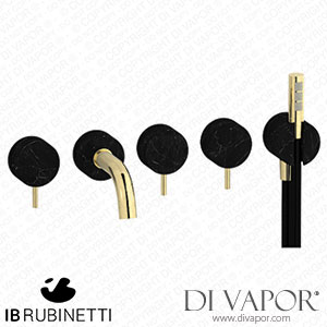 IB Rubinetti MR398II_2 Marmo + Marmo L Five Holes Wall Mounted Bath Filler with Shower Kit - Black Marble Spare Parts