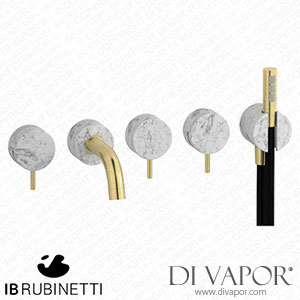 IB Rubinetti MR398IS_1 Marmo + Marmo L Five Holes Wall Mounted Bath Filler with Shower Kit - White Marble Spare Parts