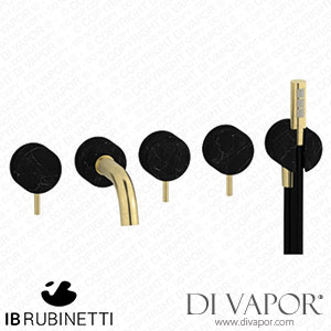 IB Rubinetti MR398IS_2 Marmo + Marmo L Five Holes Wall Mounted Bath Filler with Shower Kit - Black Marble Spare Parts