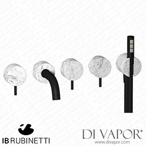 IB Rubinetti MR398NP_1 Marmo + Marmo L Five Holes Wall Mounted Bath Filler with Shower Kit - White Marble Spare Parts
