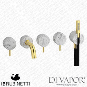 IB Rubinetti MR398OO_1 Marmo + Marmo L Five Holes Wall Mounted Bath Filler with Shower Kit - White Marble Spare Parts