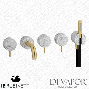 IB Rubinetti MR398OS_1 Marmo + Marmo L Five Holes Wall Mounted Bath Filler with Shower Kit - White Marble Spare Parts