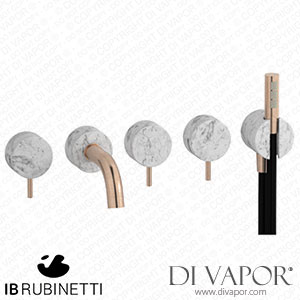 IB Rubinetti MR398SR_1 Marmo + Marmo L Five Holes Wall Mounted Bath Filler with Shower Kit - White Marble Spare Parts