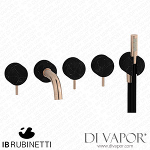 IB Rubinetti MR398SR_2 Marmo + Marmo L Five Holes Wall Mounted Bath Filler with Shower Kit - Black Marble Spare Parts