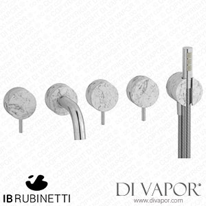 IB Rubinetti MR398SS_1 Marmo + Marmo L Five Holes Wall Mounted Bath Filler with Shower Kit - White Marble Spare Parts