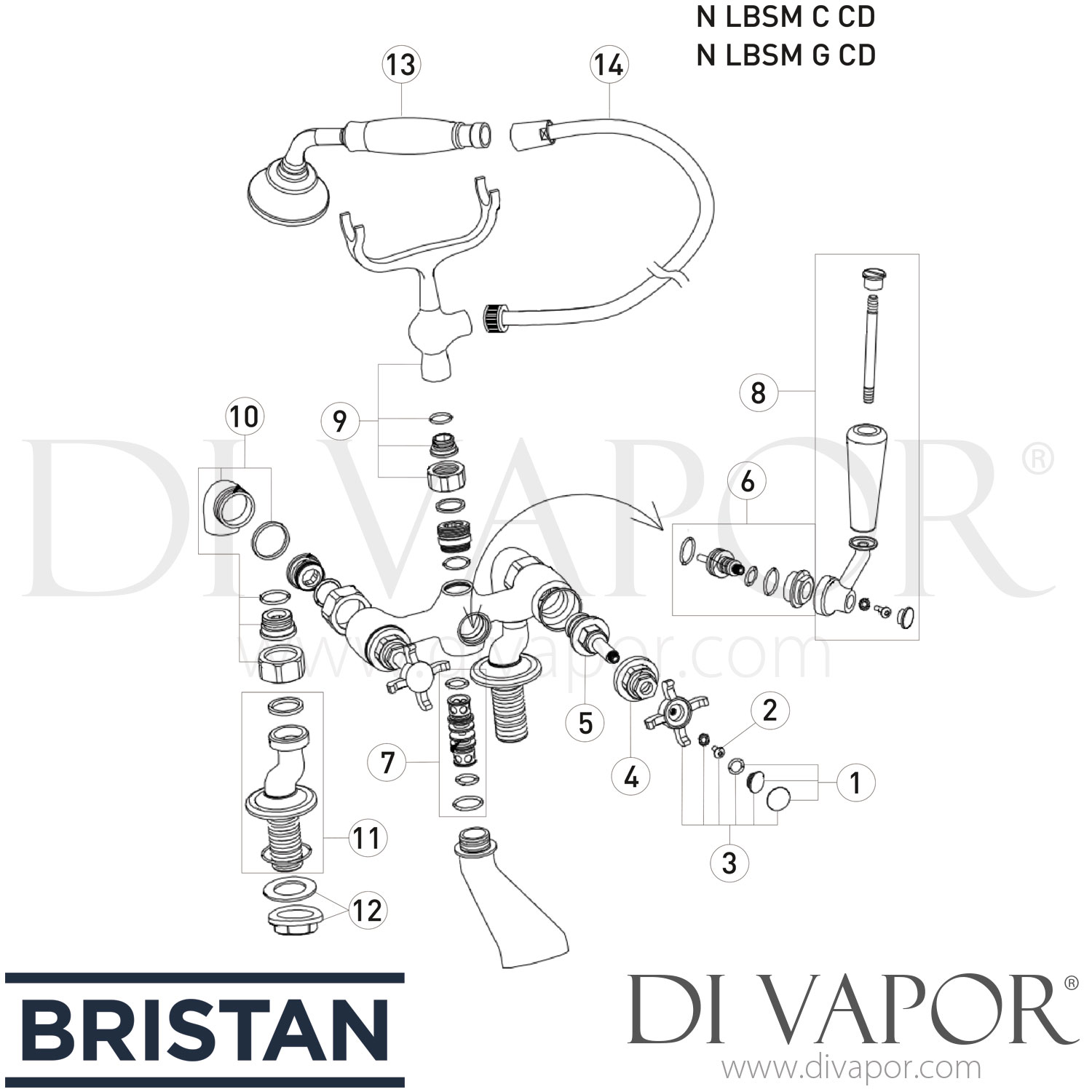 Bristan N LBSM C CD 1901 Luxury Pillar Bath Shower Mixer Tap 12/11