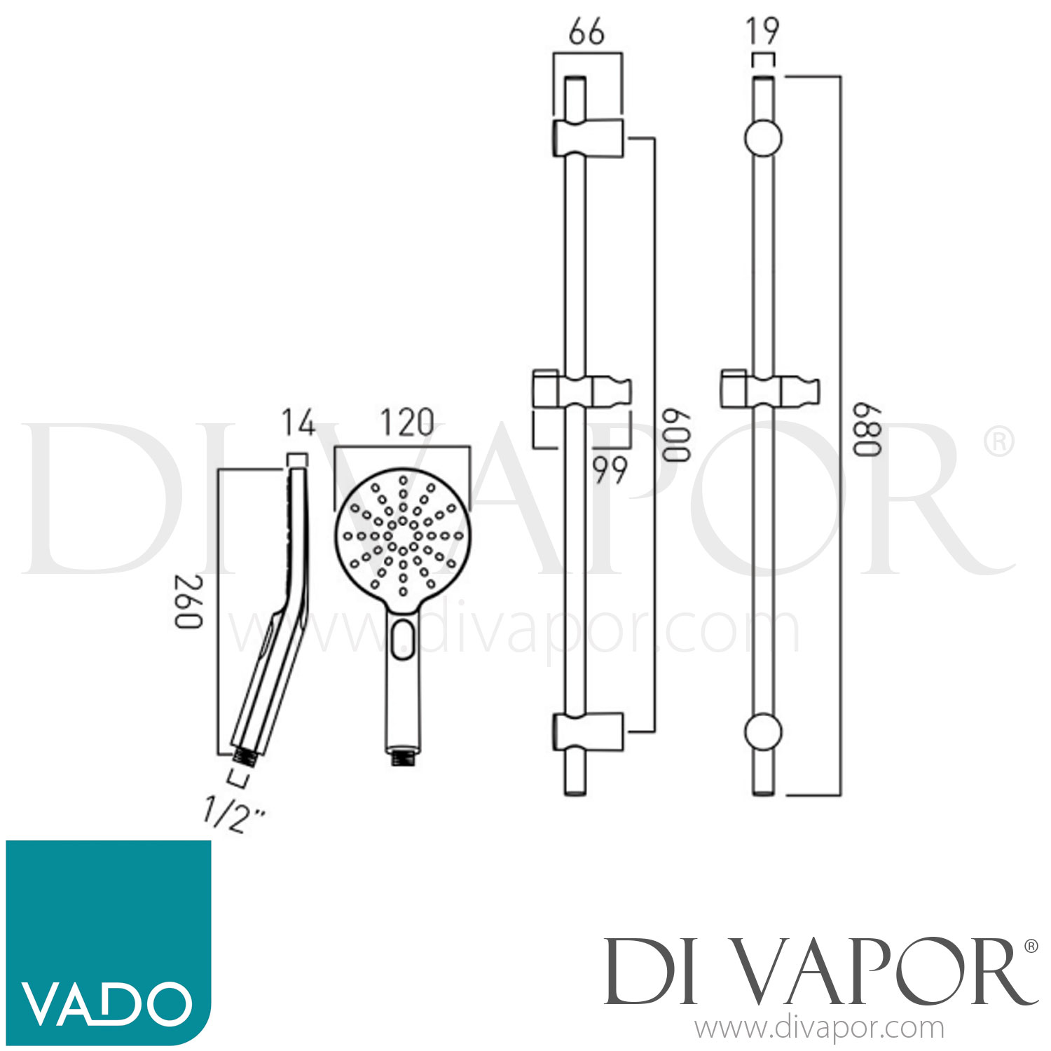 VADO NEBMFSRK/RODBC/P nebula Slide Rail Shower Kit Spare Parts
